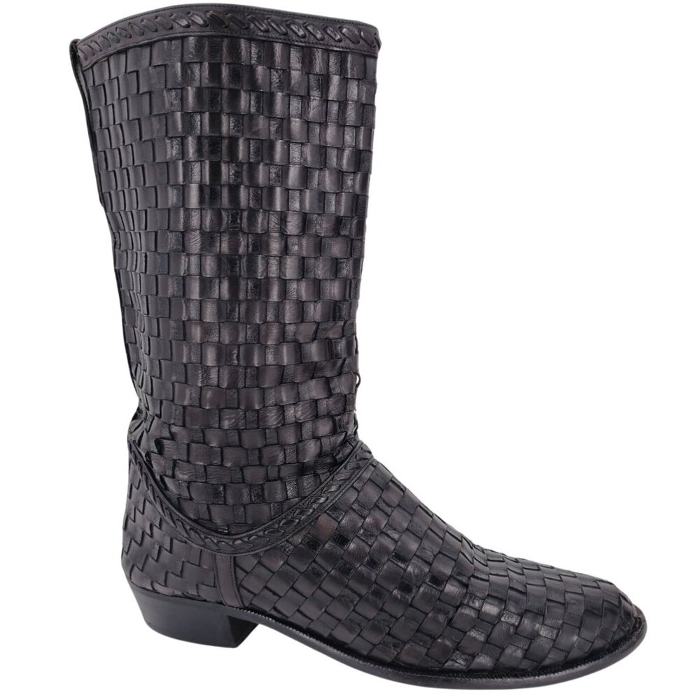 Vintage Bally Italy Full Hand Woven Calfskin Boots Mens 8.5 Dress Western Cowboy